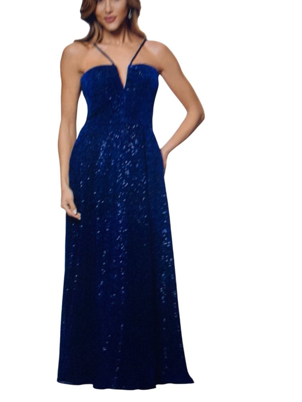 XSCAPE Women's Sequined Plunge-Neck Sleeveless Gown 16 NWT